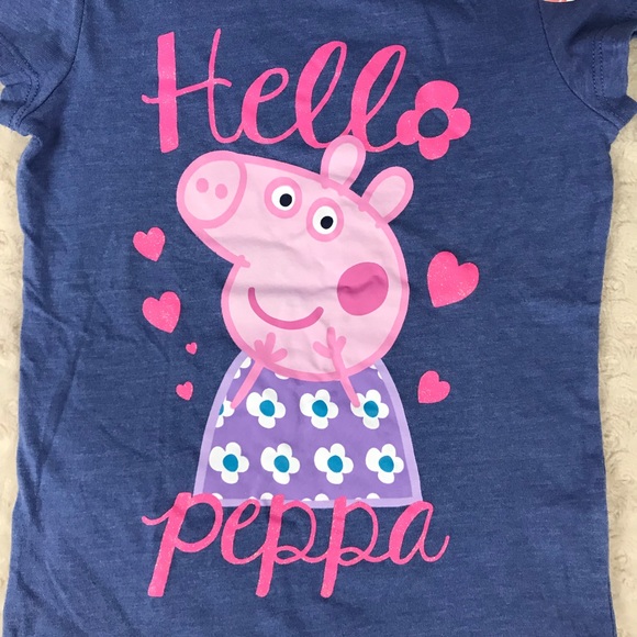Hello Peppa Pig T Shirt Blue Pink Hearts - Picture 2 of 5